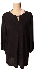 Chico's Black Long Sleeve Nylon Top Career Shirt Chicos Sz 2 NWT. SB2 - Picture 1 of 7