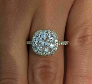 3Ct Lab Created Cushion Cut Diamond Engagement Ring 14K White Gold Finish - Picture 1 of 3