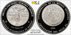 1995 Mo Mexico Numismatic Society Ag 1921 Centenn 2 Pesos Silver Medal PCGS SP69 - Picture 1 of 2
