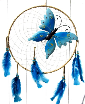 Atrapasueños Hecho en Nativos Americanos, Atrapasueños Mariposa, Certificado de Autenticidad 14 x 14" #50 Foto 1 de 4