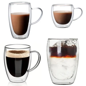 Doppelwandige Gläser Latte Kaffeeglas Thermo Henkel Teegläser Becher in 8 Muster - Bild 1 von 34