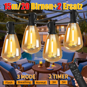 LED Dimmbar Party Lichterkette mit 20 LED Glühbirnen 15m für Balkon Garten Außen