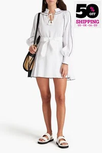 RRP€255 CLAUDIE PIERLOT Seersucker Trapeze Dress FR38 US6 UK10 M Gathered Belted - Picture 1 of 6