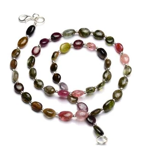 Natural Gem Afghan Multicolor Tourmaline 8x6mm Oval Nugget Beads Necklace 18.5" - Picture 1 of 6
