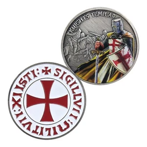 Knight Templar Challenge Coin Red Cross Victory Crusader Christian Prayer Coins - Picture 1 of 9