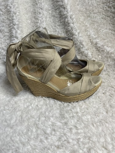 ugg espadrillas. Sandali in tessuto cachi e beige pelle zeppa plateau taglia 12