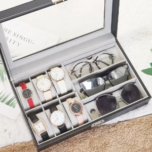 2x Mens 6 Watches 3 Sunglasses Display Holder Box PU Leather Storage Organizers - Picture 1 of 10