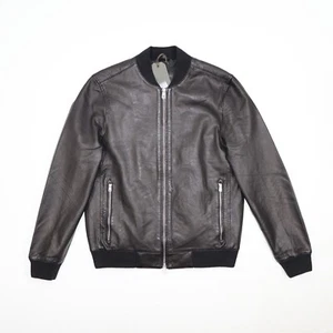All Saints Niko Black Leather Bomber Jacket Size M Medium NWT NEW - Picture 1 of 14