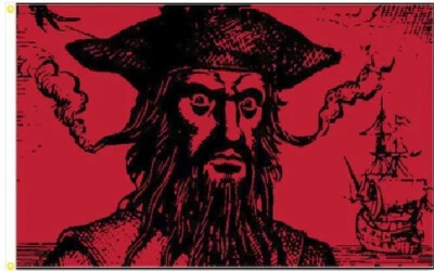 3X5 BLACKBEARD PIRATE SHIP RED BLACK COLLECTORS FLAG 100D W/ GROMMETS - Image 1 of 3