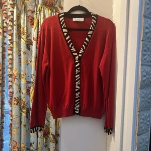 St John Red Cardigan Animal Print Large - Picture 1 of 11