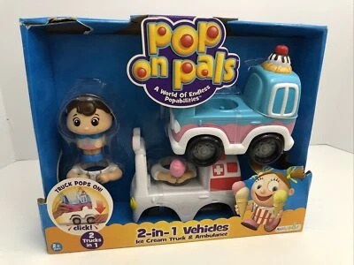 Pop On Pals мороженое скорой помощи комплект 2 в 1 транспортные средства грузовики смесь и матч новый - Изображение 1 из 4