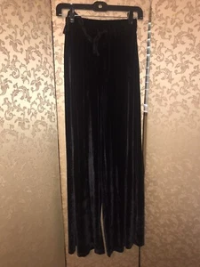 Zara Black Wide Leg Velvet Pants Size Extra Small XS - Picture 1 of 8
