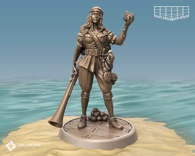 COLLECTIVE STUDIOS Geschütz Offizierin Miniatur Piratin Kanonier Figur für TTRPG's wie D&D 5e