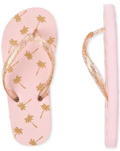 NWT - Girls' Glitter Palm Tree Beach Pool Summer Flip Flops (YOUTH SIZES 10-6) - Bild 1 von 3