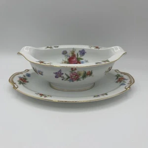 Aladdin Fine China Dresdenia Floral Gravy Boat with Attached Under Plate - Picture 1 of 5