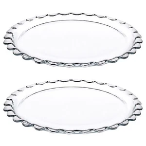 26cm Large Round Clear Glass Dessert Plates Modern Serving Dish Set of 2 - Picture 1 of 8