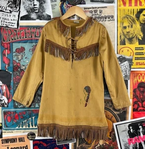 Vtg Kids 70s Embroidered Native American Fringe Lace Up Tunic Top Age 5-6 Girls - Picture 1 of 17