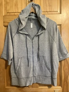Gap Fit Zip Up Hoodie M Heather Blue Short Sleeves  - Picture 1 of 4