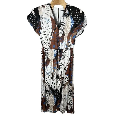 NOVO Vestido Maxi Caftan White House Black Market Tamanho XL Abstrato Concha Marrom Azul - Imagem 1 de 4