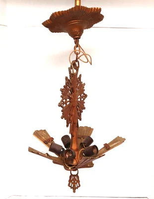 ATQ Art Deco Virden 5 Light Chandelier 1930`s Rayburn Slip Shade Fixture Light- - Image 1 of 4