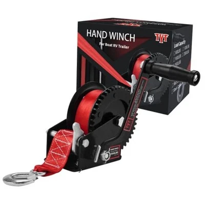  Cabrestante de remolque de barco de 1600 lb con correa roja de 8M, correa de manivela de trinquete de 2 vías  Foto 1 de 4