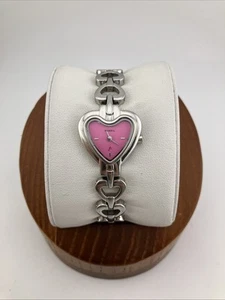 Fossil F2 Ladies 23mm Watch Silver Tone Heart Pink Dial 6" es-9770 - RUNS - Picture 1 of 20