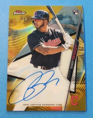 2020 Topps Finest Bobby Bradley gold parallel autographed card #21/50 Indians RC - Image 1 of 2