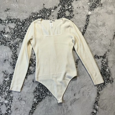 Body Abercrombie Fitch Mujer Talla Grande Marfil Acanalado Manga Larga Foto 1 de 4