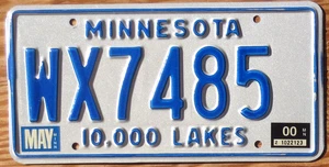 Etiqueta de número de matrícula de Minnesota 2000 - prefijo WX - Imagen 1 de 1