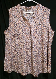 Nwot Gaharu Multicolored Sleeveless Blouse V Neck Pleated Mandarin Collar XXL - Picture 1 of 7