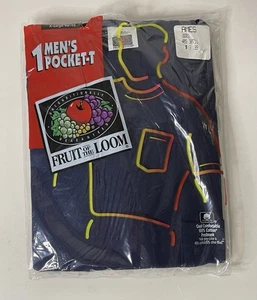 Vintage 1995 Fruit of the Loom Single Mens Pocket T-shirt Size XL Navy Blue NOS - Picture 1 of 9