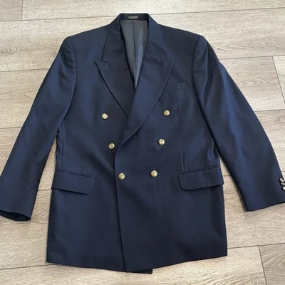 Blazer Oscar de la Renta 43L Lana Azul Marino Oscuro Dorado Botón Abrigo Deportivo De Colección Foto 1 de 4