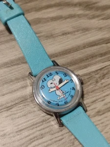 Vtg 1958 Timex Peanuts Snoopy Watch Silver Tone Blue Face Manual Wind Working  - Picture 1 of 6