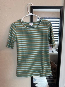 LuLaRoe Gigi Fitted Top Tee Teal Light Blue S Small Purple striped NWT Yellow - Picture 1 of 7