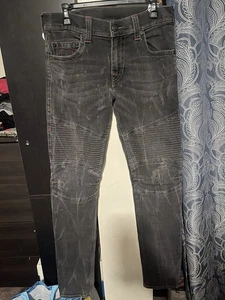True Religion Jeans Mens 32 Black Rocco Moto Relaxed Skinny Biker Stretch Denim - Picture 1 of 11