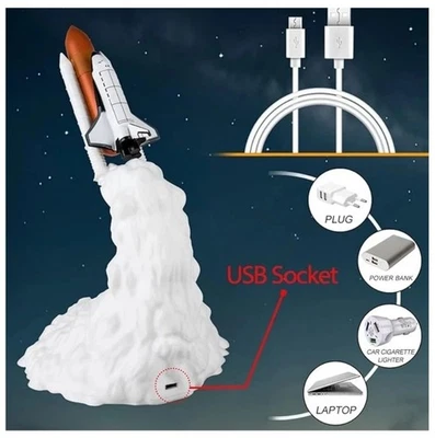 Rocket Night Light LED Lamp Launching Shuttle Space Bedroom + USB Charge Cord - Image 1 of 4