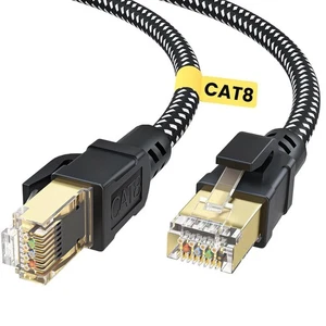 3 FT Cat 8 Ethernet Cable, Braided, S/FTP, UV Resistant, 40Gbps, 2000Mhz, LAN - Picture 1 of 7