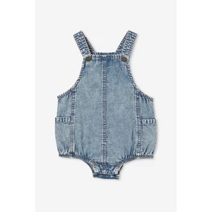 Cotton On Blue Acid Wash Marvin Woven Bubbysuit Bubble Romper  Size 0-3 Months  - Picture 1 of 5