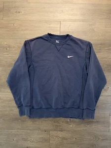 Vintage Nike Graphic Swoosh Sz L Blue Logo Adult Faded Sweatshirt Pullover Y2K - Picture 1 of 6
