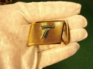 EXCELLENT NOS VTG YELLOW GOLD PLATED HICKOK MASTER PLATE INITIAL "T" BELT BUCKLE - Picture 1 of 12