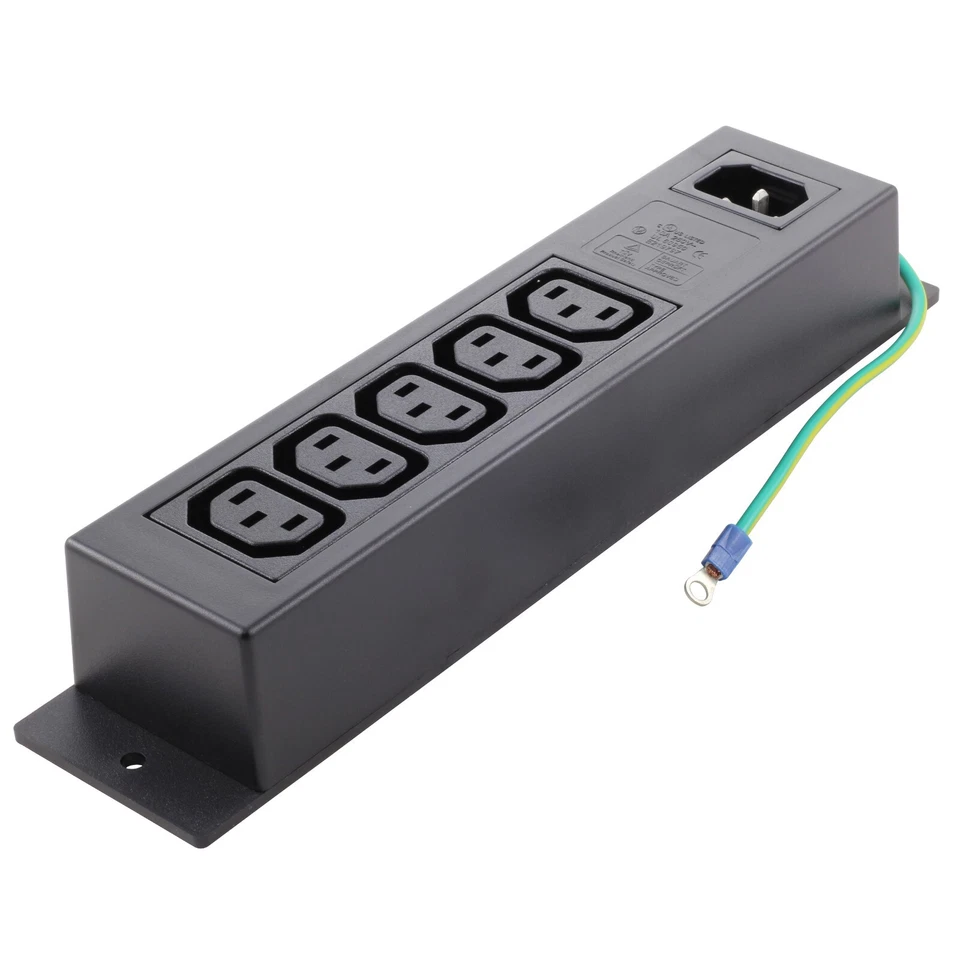 AC WORKS® IEC C14 to (5) C13 IT/Server PDU Power Strip w/ Ground Wire – 7.5" - Image 1 of 4