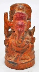 Antique Wooden God Ganesha Idol Figurine Original Old Hand Carved Painted - Picture 1 of 8