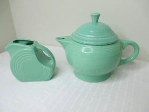 FIESTA SEA MIST GREEN 2 CUP TEA POT and Mini Disk Pitcher - Picture 1 of 9