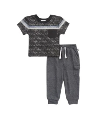 Kid's Shore Stripe Short Sleeve Set for Baby Boy and Infants Granite 3-6 Months - Image 1 of 2