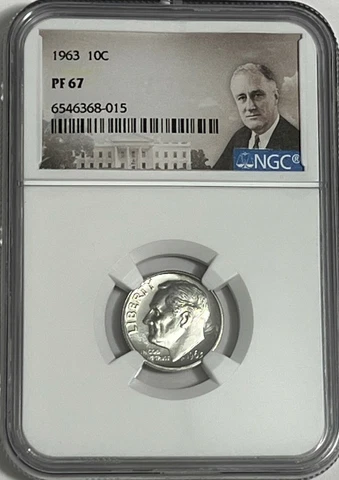 1963 NGC PF67 90% SILVER PROOF ROOSEVELT DIME GREAT EYE APPEAL PORTRAIT LABEL Cover
