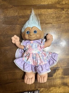 Vintage Ace Novedad Grande 12 pulgadas Treasure Troll Pelo Azul Ojos Azules Difícil de Encontrar - Imagen 1 de 5