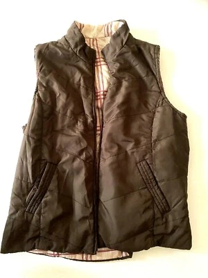 Studio Works Sport women Sz Large  VEST reversible plain brown /  plaid VEST - Image 1 of 4
