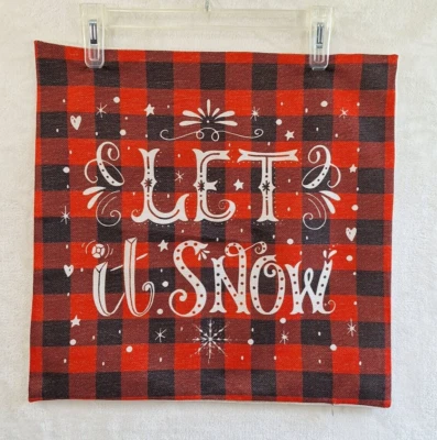 Christmas LET IT SNOW Red Plaid Decorative Throw Pillow Zipper Cover 17x17 NWOT - Image 1 of 4