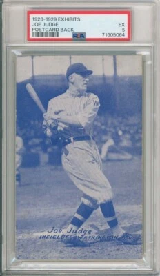 1926-29 Exhibits Postcard, Joe Judge, Washington Senators, PSA5, Only 4 Higher - Image 1 of 2