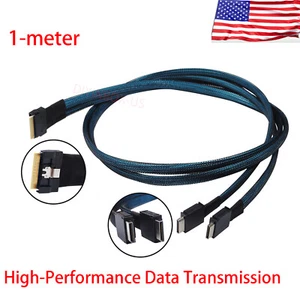 Slim SAS 8i SFF-8654 to 2x OCuLink 4i SFF-8611 Data Transmission Cable 1-Meter - Picture 1 of 15